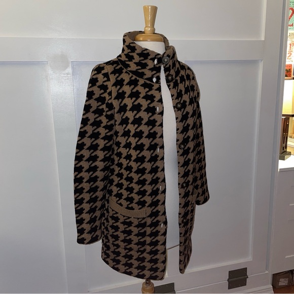 Madewell // Wallace Houndstooth Merino Wool Sweater Coat black tan/camel - Picture 5 of 16